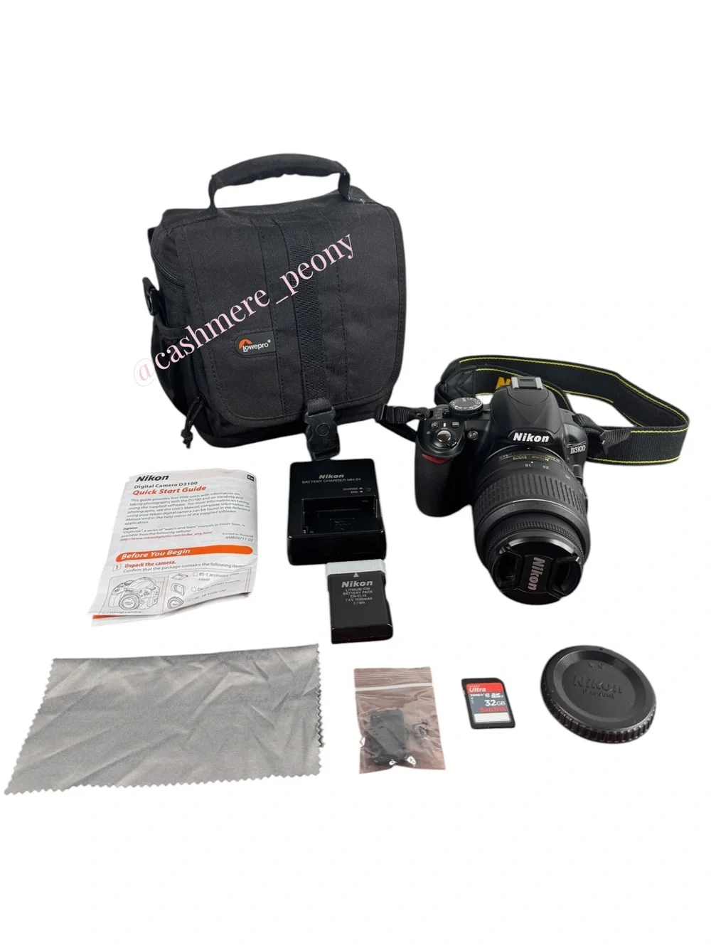 Nikon D3100 DSLR Camera Bundle AF Kit 18-55mm Lens Bag Manual Battery 32GBMemory